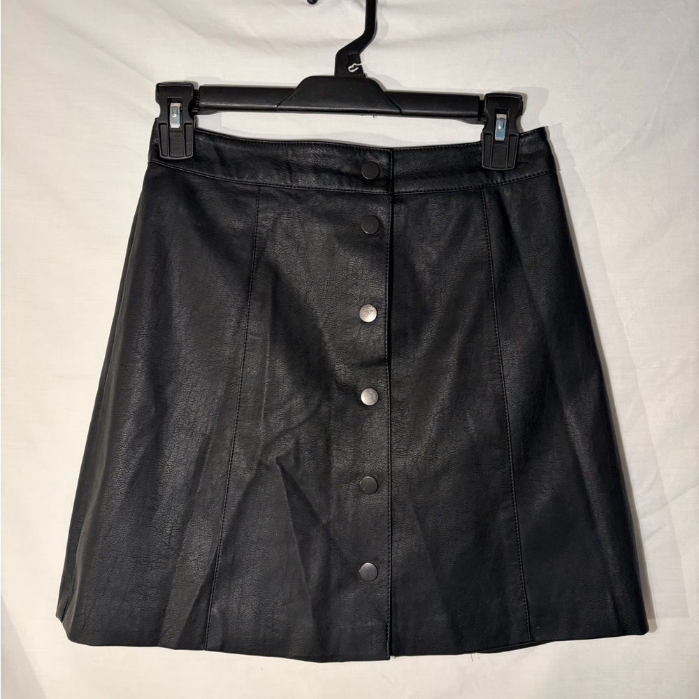 DIVIDED Black Faux Leather Button-Front A-Line Skirt SIZE 2